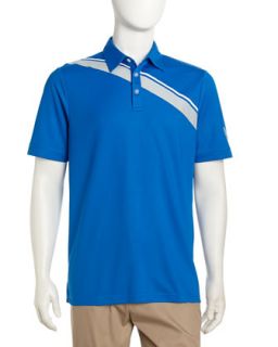 Short Sleeve Knit Angled Stripe Golf Polo, Magnetic Blue