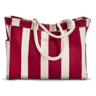 Cabana Striped Canvas Carryall Tote Handbag   Red