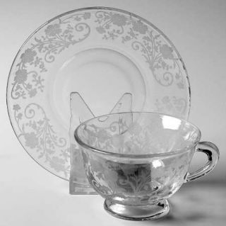 Fostoria Buttercup Cup and Saucer Set   Stem #6030,Etch #340, Floral Design
