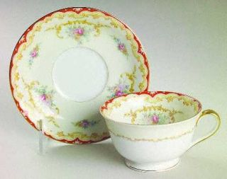 Noritake Oradell Footed Cup & Saucer Set, Fine China Dinnerware   Red & Yellow E