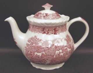 Adams China English Scenic Pink (Newer) Teapot & Lid, Fine China Dinnerware   Ne