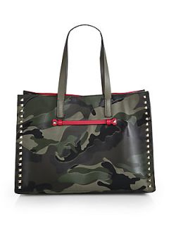 Valentino Camouflage Studded Tote   Green