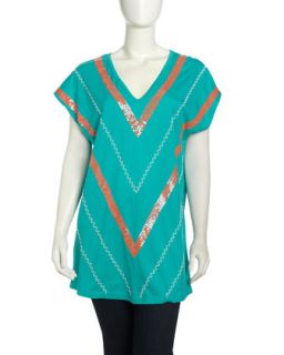 V Sequined Tunic, Mint