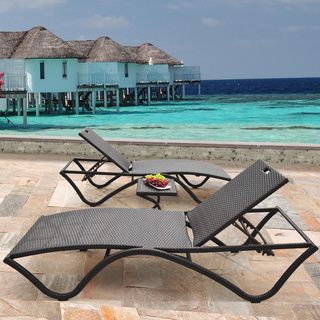 Breeze 3 piece Brown Wicker Chaise Lounge Outdoor Furniture Set