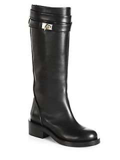 Givenchy Leather Shark Lock Riding Boots   Black
