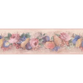 Brewster Peach Fruit Floral Wallpaper Border (PeachDimensions 6.875 inches x 15 feetBoy/Girl/Neutral NeutralTheme FruitsMaterials Solid Sheet VinylNumber in a set One (1)Care Instructions Hand wash Hanging Instructions Prepasted )