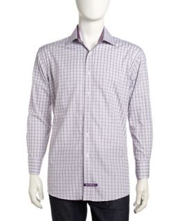 Checked Long Sleeve Dress Shirt, Purple/Gray