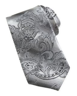 Paisley Jacquard Contrast Tail Tie, Black/Silver