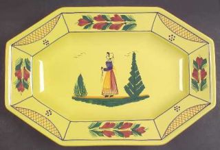 Quimper Soleil Yellow (Octagonal,Lady) 14 Oval Serving Platter, Fine China Dinn