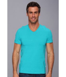 Calvin Klein S/S Slim Fit V Neck Slub Tee Mens Short Sleeve Pullover (Blue)