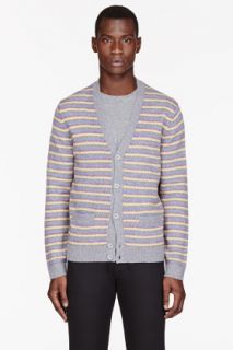 Marc By Marc Jacobs Yellow And Grey Merino Striped Finsbury Cardigan