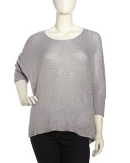 3/4 Sleeve Sparkle Knit Sweater, Silver