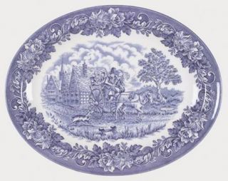 English Ironstone Dickens Series Blue 11 Oval Serving Platter, Fine China Dinne