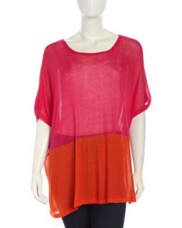 Colorblock Pullover Knit Caftan, Cerise/Lava