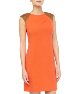 Laser Cut Shoulder Ribbed Dress, Orange