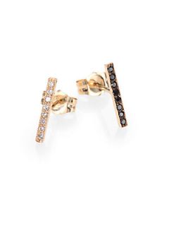 Zoe Chicco 14K Gold, Black & White Diamond Bar Stud Earrings   Gold