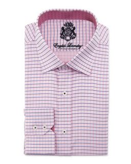 Plaid Long Sleeve Dress Shirt, Pink