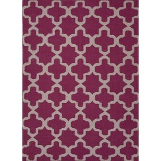 Flat Weave Geometric Pink/ Purple Wool Rug (36 X 56)