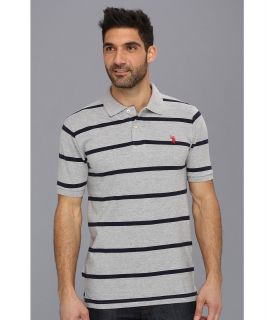 U.S. Polo Assn Thin Striped Pique Polo with Small Pony Mens Short Sleeve Pullover (Gray)