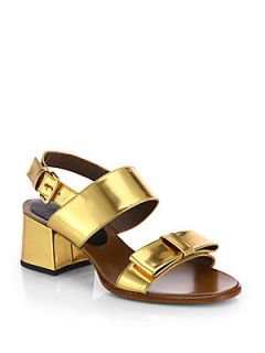 Marni Metallic Leather Block Heel Sandals   Gold Sand