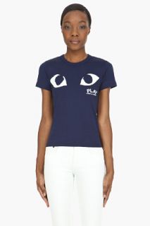 Comme Des Garons Play Navy Eye Emblem T_shirt
