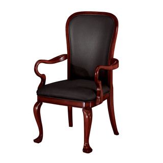 Chocolate Patina Gooseneck Arm Guest Chair (Chocolate patina wood, black upholsteryDimensions 43.5 inches high x 24.5 inches wide x 24 inches deepSeat dimensions 19 inches wide x 20 inches deep )