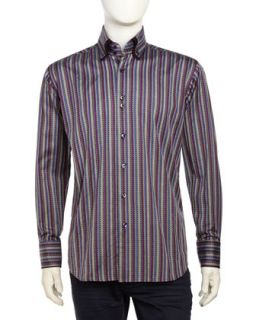 Yunus 88 Striped Sports Shirt, Gray/Purple