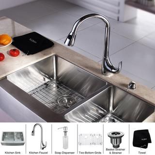 Kraus Kitchen Combo Set Stainless Steel 33 inch Farmhouse Sink With Faucet