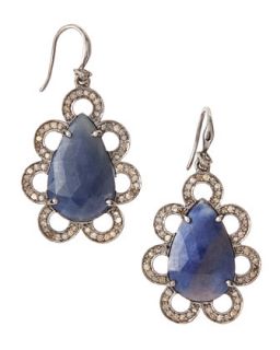 Blue Sapphire & Champagne Diamond Floral Dangle Earrings