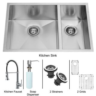 Vigo Industries VG15052 Kitchen Sink Set, Undermount Sink, Faucet, Two Grids, Two Strainers amp; Dispenser Stainless Steel