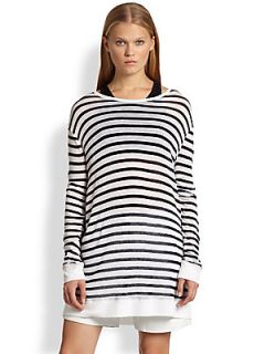 T by Alexander Wang Striped Jersey Tunic   Ink White