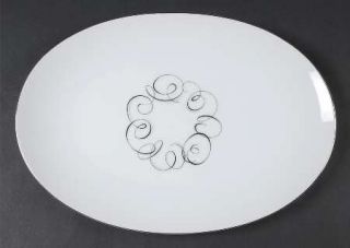 Style House Rhythm 12 Oval Serving Platter, Fine China Dinnerware   Black & Gra