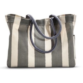 Cabana Striped Canvas Carryall Tote Handbag   Gray