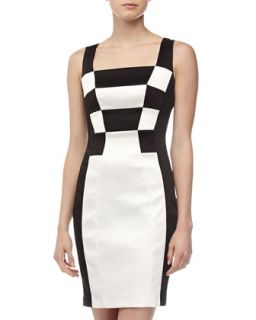 Checkerboard Cocktail Dress, Ivory/Black