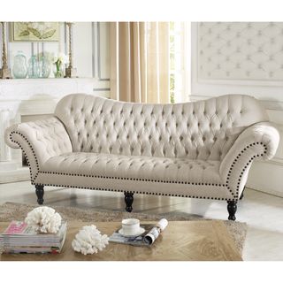 Baxton Studio Bostwick Beige Linen Classic Victorian Sofa