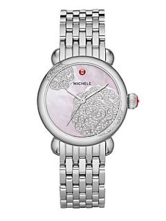 Michele Watches CSX Jardin Diamond & Pink Mother of Pearl Bracelet Watch   Silve