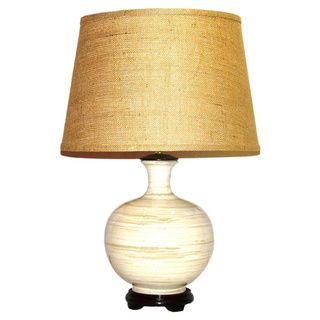 Off white Tan Stripes Lamp With Brown Burlap Shade