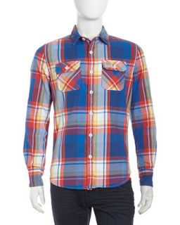 Plaid Flannel Long Sleeve Shirt, Blue Check