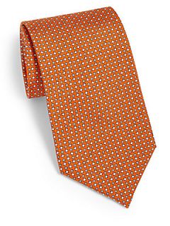 Brioni Mini Dots & Mini Squares Silk Tie   Orange