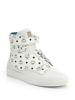 MCM Velcro Strapped High Top Sneakers   White