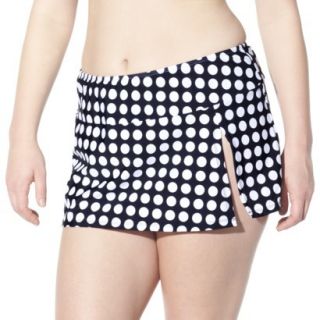 Womens Plus Size Crochet Skirted Hipster Swim Bottom   Black/White 22W