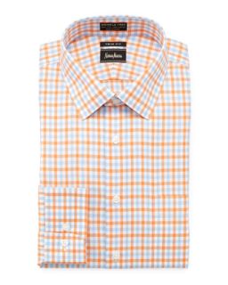 No Iron Trim Fit Check Dress Shirt, Orange