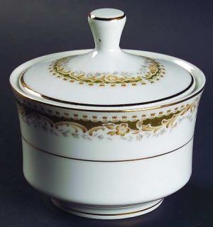 Signature Queen Anne Sugar Bowl & Lid, Fine China Dinnerware   Tan Scrolls, Gray