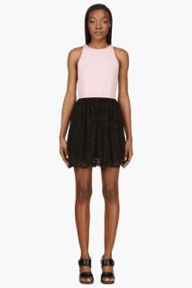 Msgm Pink And Black Perforated Bodice Dress