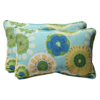 Outdoor 2 Piece Rectangular Toss Pillow Set   Blue/Green Floral 18