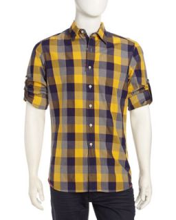 Cane Check Sport Shirt, Yellow/Purple