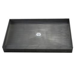 Tile Ready Triple Curb Shower Pan 42x66 inch Center Pvc Drain (BlackMaterials Molded Polyurethane with ribs underneath for extra strengthNumber of pieces One (1)Dimensions 42 inches long x 66 inches wide x 7 inches deep  )