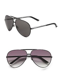 Gucci Metal Aviator Sunglasses   Shiny Black Grey