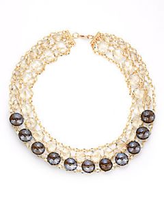 Two Row Faceted Bead Bib Necklace   Gold