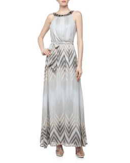 Jewel Neck Sequin Chevron Print Maxi Dress, Sparre